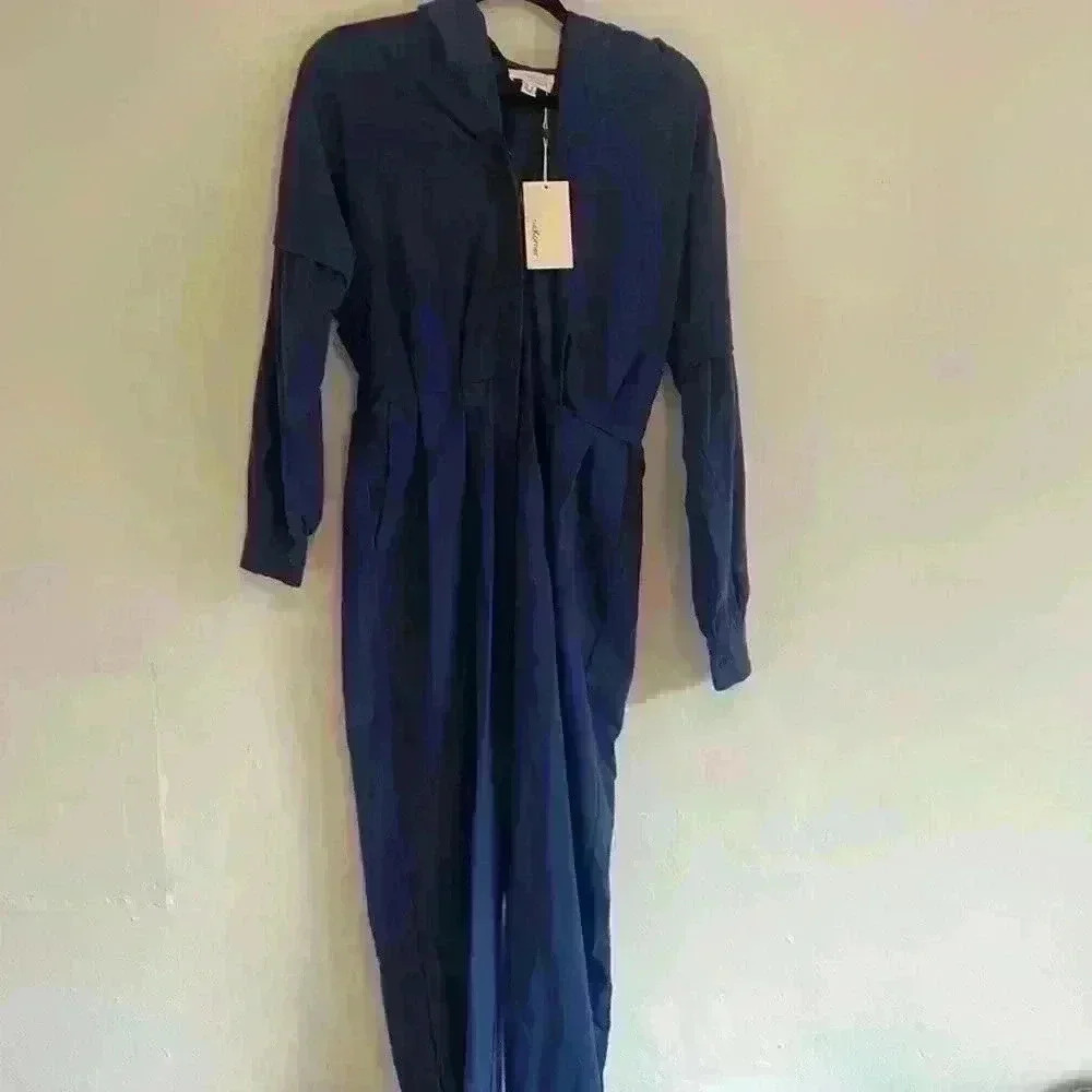 NWT The Korner Blue Hooded Jumpsuit - Picture 1 of 6